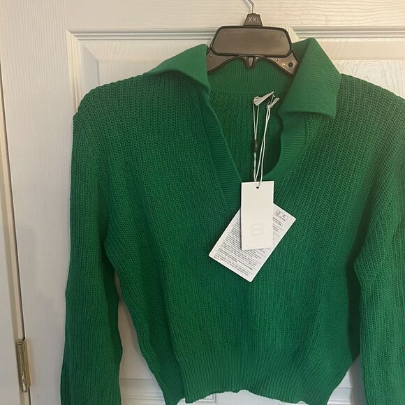 Oroton Tennis Green Relaxed Wool Knit Collared Polo Sweater Top Size S NWT - Picture 5 of 6